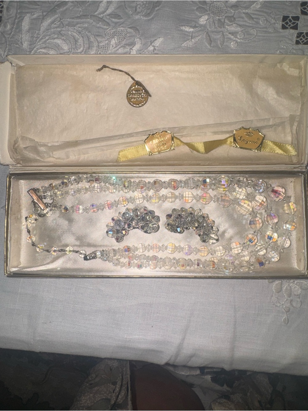 Vintage Laguna Aurora Borealis  Swarovski Austrian Crystal Necklace & earrings.